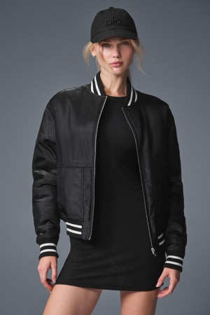 Alo Yoga Afterglow Varsity Bunda Damske Čierne | Alo Yoga Slovensko SK-CXWZMQ107