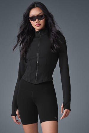Alo Yoga Airbrush Corset Full Zip Bunda Damske Čierne | Alo Yoga Slovensko SK-NWXSHM246
