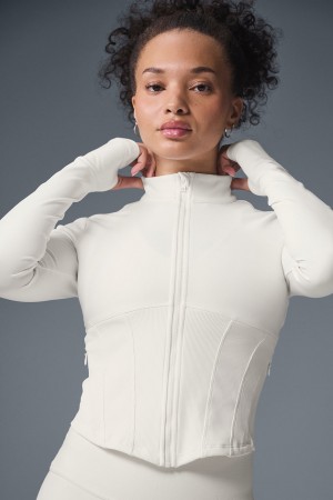Alo Yoga Airbrush Corset Full Zip Bunda Damske Biele | Alo Yoga Slovensko SK-ENCOIU851