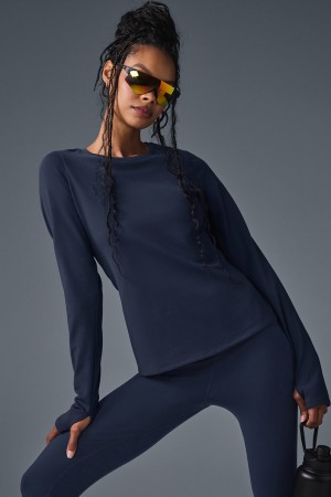 Alo Yoga Airbrush Winter Warm Nocturne Long Sleeve Topy Damske Námornícka Modrá | Alo Yoga Slovensko SK-NRXOQV075