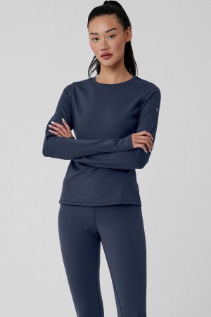Alo Yoga Airbrush Winter Warm Nocturne Long Sleeve Topy Damske Námornícka Modrá | Alo Yoga Slovensko SK-RXOQUY869