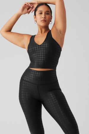 Alo Yoga Airlift Glimmer Houndstooth Real Bra Tielko Damske Čierne | Alo Yoga Slovensko SK-YCRVXI508