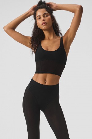 Alo Yoga Airlift Mesh Cropped Tempo Tielko Damske Čierne | Alo Yoga Slovensko SK-TSVHJU358