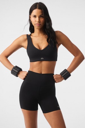 Alo Yoga Airlift Ribbed Jump Start V-Neck Sportova Podprsenka Damske Čierne | Alo Yoga Slovensko SK-DBWKZQ470