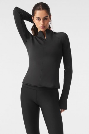 Alo Yoga Airlift Winter Warm 1/4 Zip Long Sleeve Topy Damske Čierne | Alo Yoga Slovensko SK-XNLBFT196