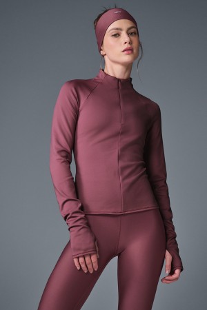 Alo Yoga Airlift Winter Warm 1/4 Zip Long Sleeve Topy Damske Bordove | Alo Yoga Slovensko SK-NCHDIB349