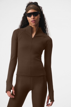 Alo Yoga Airlift Winter Warm 1/4 Zip Long Sleeve Topy Damske Hnede | Alo Yoga Slovensko SK-WLOQDS904