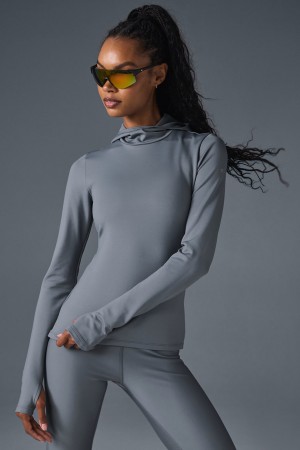 Alo Yoga Airlift Winter Warm Hooded Runner Mikina s Kapucnou Damske Siva | Alo Yoga Slovensko SK-POSKBJ714