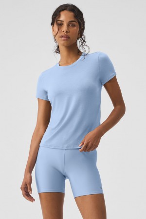 Alo Yoga All Day Short Sleeve Tricko Damske Modre | Alo Yoga Slovensko SK-XRMBQH139