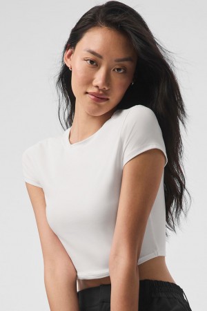 Alo Yoga Alosoft Crop Finesse Short Sleeve Topy Damske Biele | Alo Yoga Slovensko SK-CLUFZB207