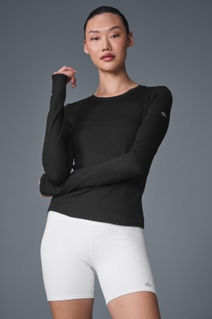 Alo Yoga Alosoft Finesse Long Sleeve Topy Damske Čierne | Alo Yoga Slovensko SK-KLSBOT895