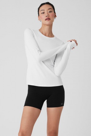 Alo Yoga Alosoft Finesse Long Sleeve Topy Damske Biele | Alo Yoga Slovensko SK-CIPOFM605