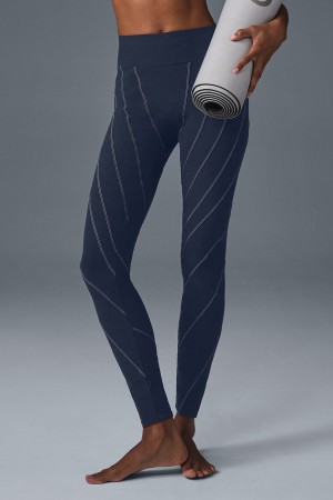Alo Yoga Alosoft High-Waist Sunray Leginy Damske Námornícka Modrá Biele | Alo Yoga Slovensko SK-OIRESC291
