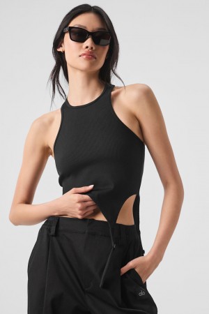 Alo Yoga Alosoft Ribbed Revelation Tielko Damske Čierne | Alo Yoga Slovensko SK-NQYUWR018