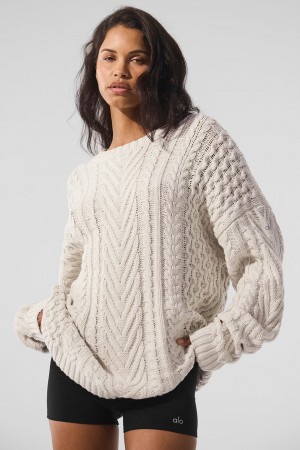 Alo Yoga Cable Knit Crew Neck Sveter Damske Béžové | Alo Yoga Slovensko SK-LCUAKR732