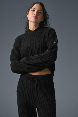 Alo Yoga Cable Knit Winter Bliss Mikina s Kapucnou Damske Čierne | Alo Yoga Slovensko SK-GAHIXR649