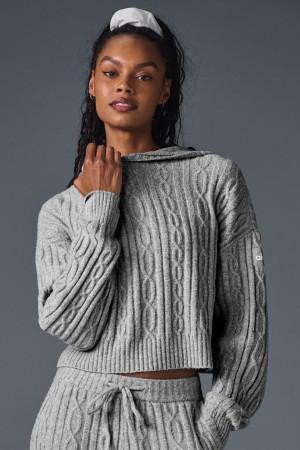 Alo Yoga Cable Knit Winter Bliss Mikina s Kapucnou Damske Siva | Alo Yoga Slovensko SK-HCLVRG501