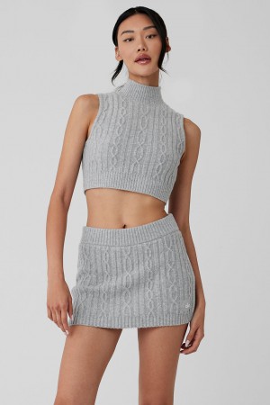 Alo Yoga Cable Knit Winter Bliss Mock Neck Tielko Damske Siva | Alo Yoga Slovensko SK-HFWKJP350
