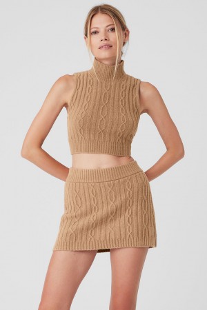 Alo Yoga Cable Knit Winter Bliss Mock Neck Tielko Damske Hnede | Alo Yoga Slovensko SK-CDGMLK807