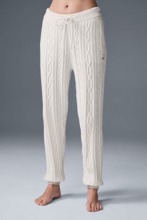 Alo Yoga Cable Knit Winter Bliss Nohavice Damske Biele | Alo Yoga Slovensko SK-OXMFUJ473