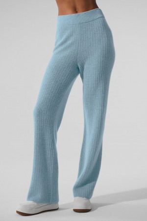 Alo Yoga Cashmere High-Waist Plush Waffle Nohavice Damske Modre | Alo Yoga Slovensko SK-RIPAUB897