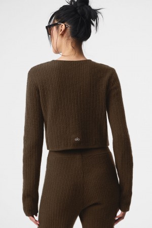 Alo Yoga Cashmere Plush Waffle Cropped Long Sleeve Sveter Damske Hnede | Alo Yoga Slovensko SK-AVNSXE513