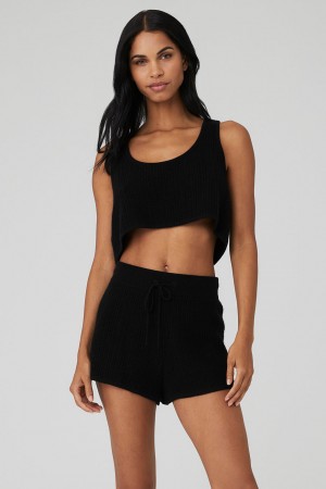 Alo Yoga Cashmere Plush Waffle Cropped Tielko Damske Čierne | Alo Yoga Slovensko SK-NPISXT193