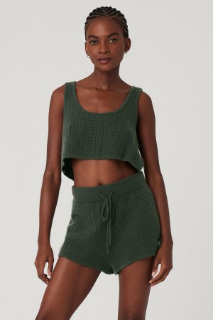 Alo Yoga Cashmere Plush Waffle Cropped Tielko Damske Tmavo Zelene | Alo Yoga Slovensko SK-PHNLCM086