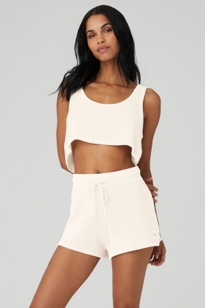Alo Yoga Cashmere Plush Waffle Cropped Tielko Damske Biele | Alo Yoga Slovensko SK-BXPYVM584