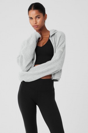 Alo Yoga Cashmere Plush Waffle Full Zip Mikina s Kapucnou Damske Siva | Alo Yoga Slovensko SK-HQRTJP480