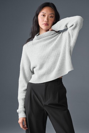 Alo Yoga Cashmere Plush Waffle Turtleneck Pulover Damske Siva | Alo Yoga Slovensko SK-BDJVST312