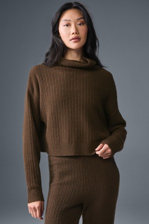 Alo Yoga Cashmere Plush Waffle Turtleneck Pulover Damske Hnede | Alo Yoga Slovensko SK-DMOKCL639