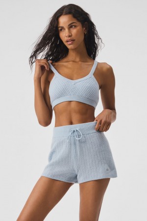Alo Yoga Cashmere Plush Waffle V-Neck Podprsenka Damske Modre | Alo Yoga Slovensko SK-LGSUZD781