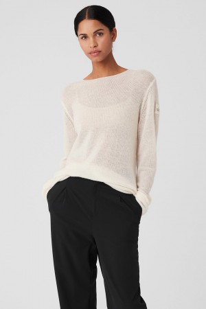 Alo Yoga Cashmere Reform Long Sleeve Pleteniny Damske Biele | Alo Yoga Slovensko SK-EKMUDL507