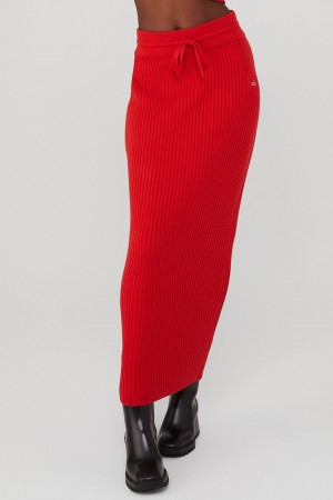 Alo Yoga Cashmere Ribbed High-Waist Winter Dream Sukna Damske Červené | Alo Yoga Slovensko SK-JFUWAR701