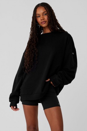 Alo Yoga Chill Crew Neck Pulover Damske Čierne | Alo Yoga Slovensko SK-LIEBVP671