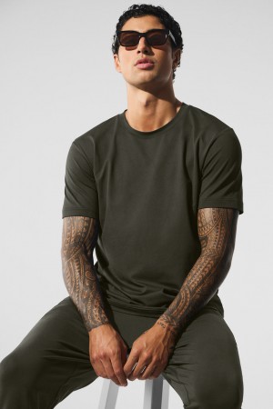 Alo Yoga Conquer Reform Crewneck Short Sleeve Tricko Panske Zelene | Alo Yoga Slovensko SK-VSMJEW275