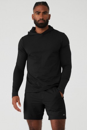 Alo Yoga Conquer Reform Long Sleeve With Hood Mikina Panske Čierne | Alo Yoga Slovensko SK-PVYSQW194