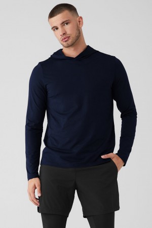 Alo Yoga Conquer Reform Long Sleeve With Hood Mikina Panske Námornícka Modrá | Alo Yoga Slovensko SK-SRFUHQ278