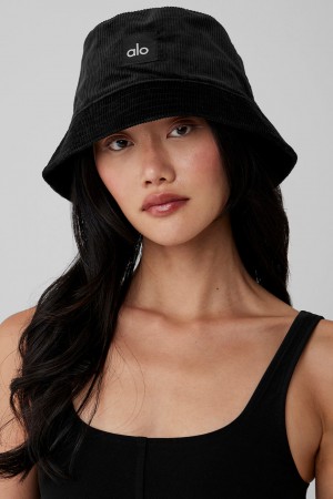 Alo Yoga Corduroy Neighborhood Bucket Klobuk Čierne | Alo Yoga Slovensko SK-CQLPVN250