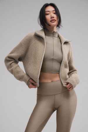 Alo Yoga Courchevel Cashmere Full Zip Bunda Damske Flax Heather | Alo Yoga Slovensko SK-HYIVNJ803
