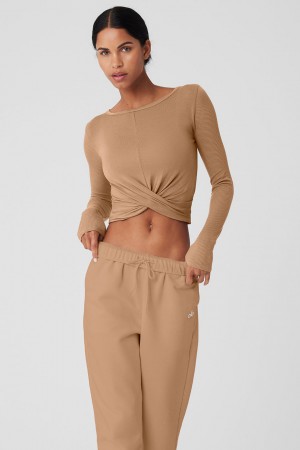 Alo Yoga Cover Long Sleeve Topy Damske Hnede | Alo Yoga Slovensko SK-ZRHFDX137