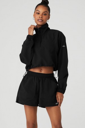 Alo Yoga Cropped 1/4 Zip Alumni Pulover Damske Čierne | Alo Yoga Slovensko SK-RJUWZS796