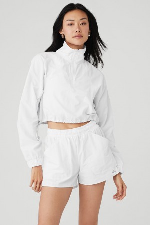Alo Yoga Cropped 1/4 Zip Alumni Pulover Damske Biele | Alo Yoga Slovensko SK-UBAJWF140