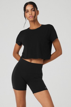 Alo Yoga Cropped All Day Short Sleeve Topy Damske Čierne | Alo Yoga Slovensko SK-NRYDZC154