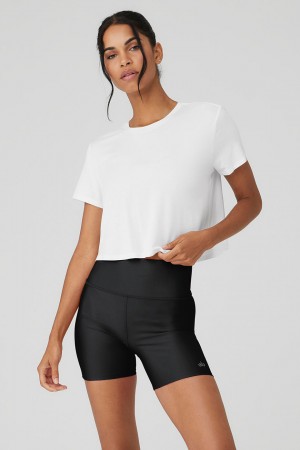 Alo Yoga Cropped All Day Short Sleeve Topy Damske Biele | Alo Yoga Slovensko SK-USWOQY045