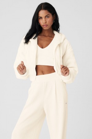 Alo Yoga Cropped Cozy Day Full Zip Bunda Damske Biele | Alo Yoga Slovensko SK-WXNIUT243
