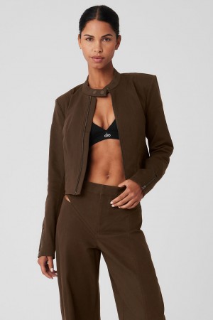 Alo Yoga Cropped Full Throttle Moto Bunda Damske Hnede | Alo Yoga Slovensko SK-DJMXYN638