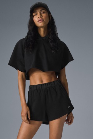 Alo Yoga Cropped In The Air Short Sleeve Mikina s Kapucnou Damske Čierne | Alo Yoga Slovensko SK-KTNRPH320