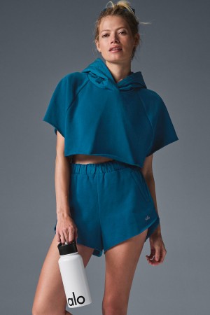 Alo Yoga Cropped In The Air Short Sleeve Mikina s Kapucnou Damske Modre | Alo Yoga Slovensko SK-KHSYUZ475